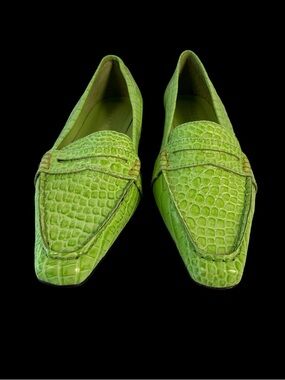 Ralph Lauren Lime Green Croc-Embossed Leather Penny Loafers